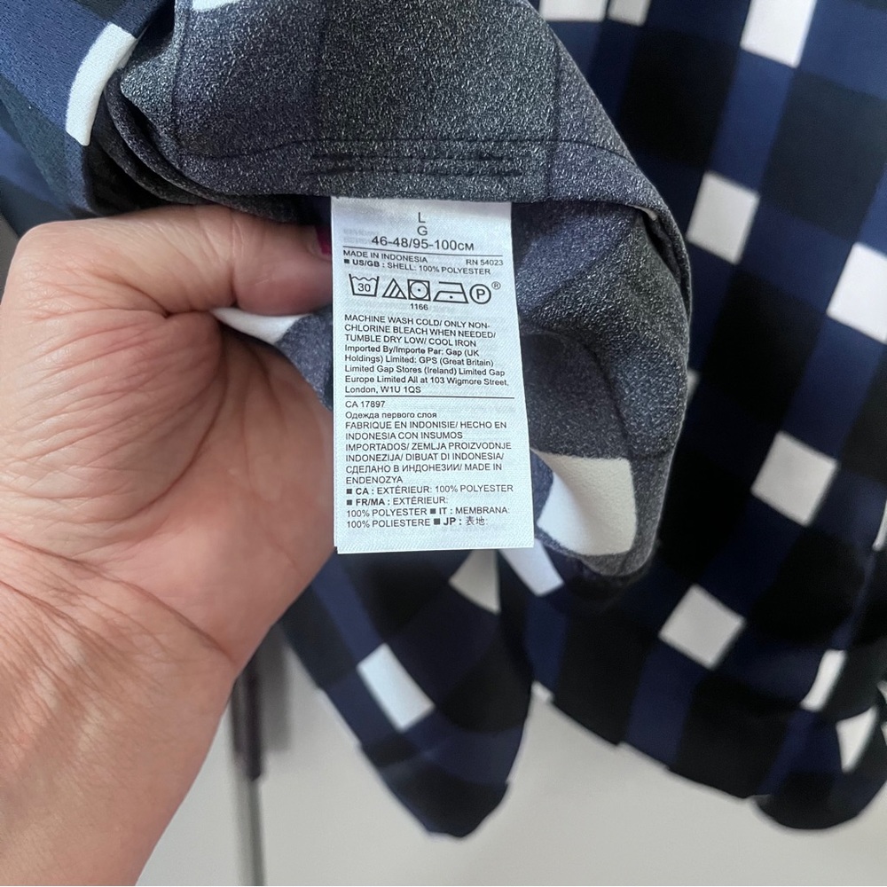 Banana Republic Navy and White Gingham Satin Crewneck Blouse - Picture 8 of 9